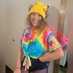 rainbow tie dye cropped top “happy” 🌈